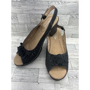 Patrizia Doriday Sling Back‎ Peep Toe Sandals Euro 42 US Sz 10 Black Flower